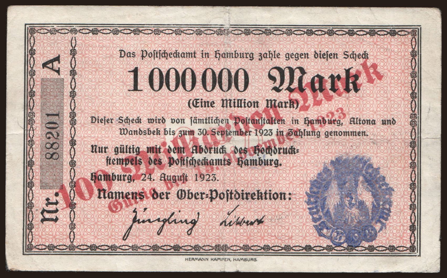 Hamburg/ Oberpostdirektion, 100.000.000.000 Mark, 1923