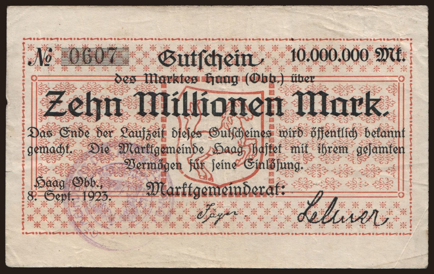 Haag/ Markt, 10.000.000 Mark, 1923