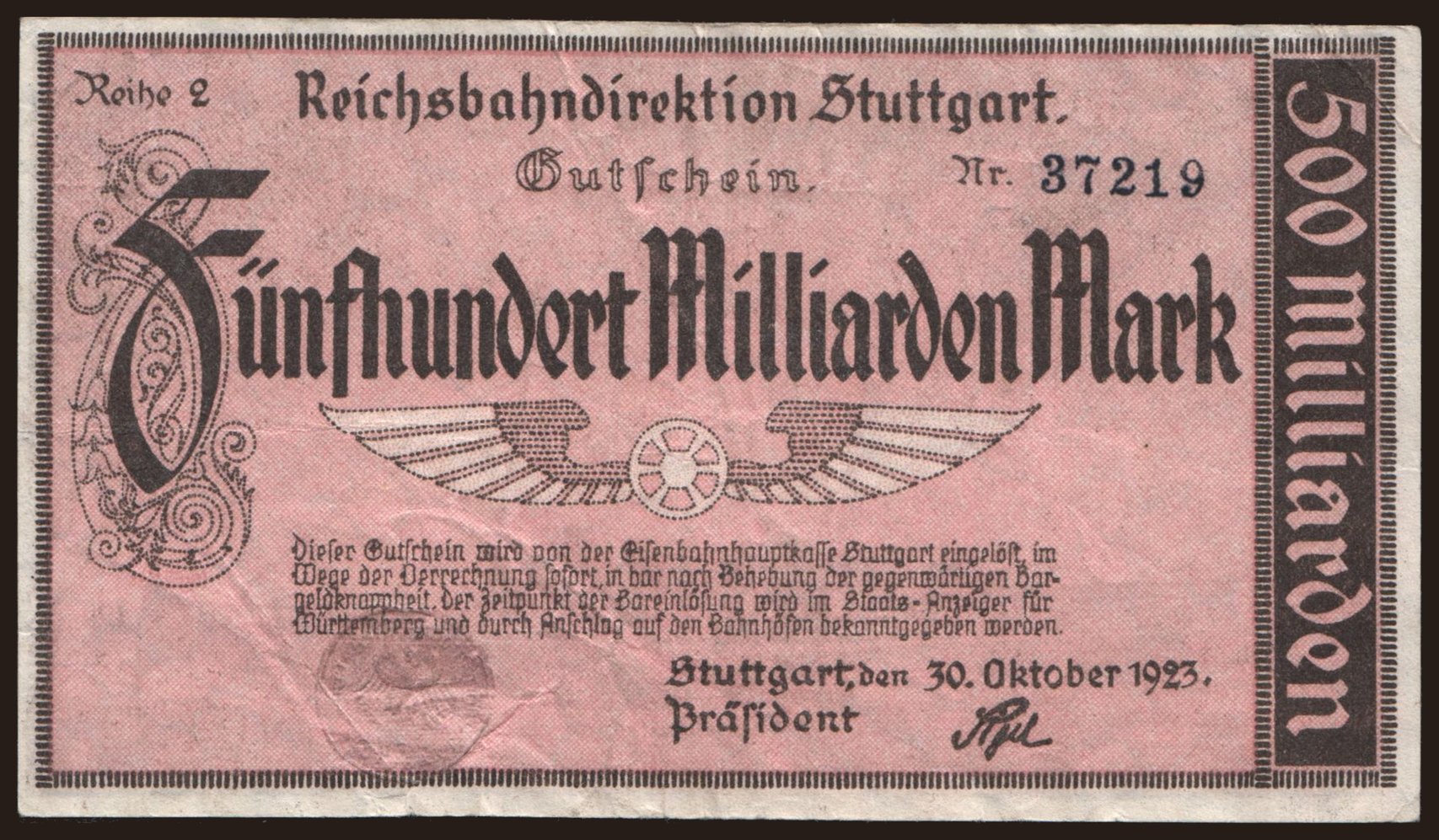 Stuttgart, 500.000.000.000 Mark, 1923