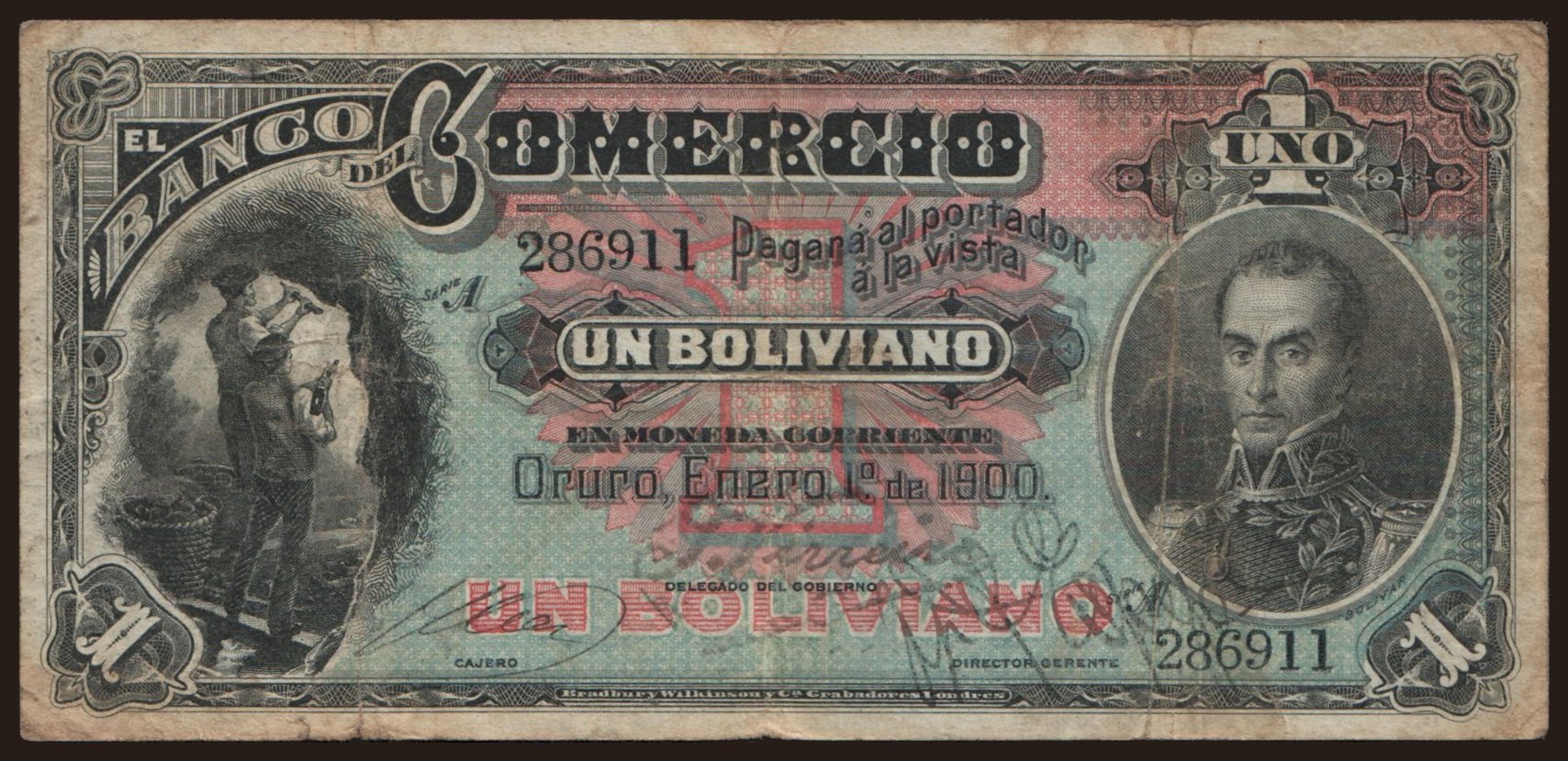 Banco del Comercio, 1 boliviano, 1900