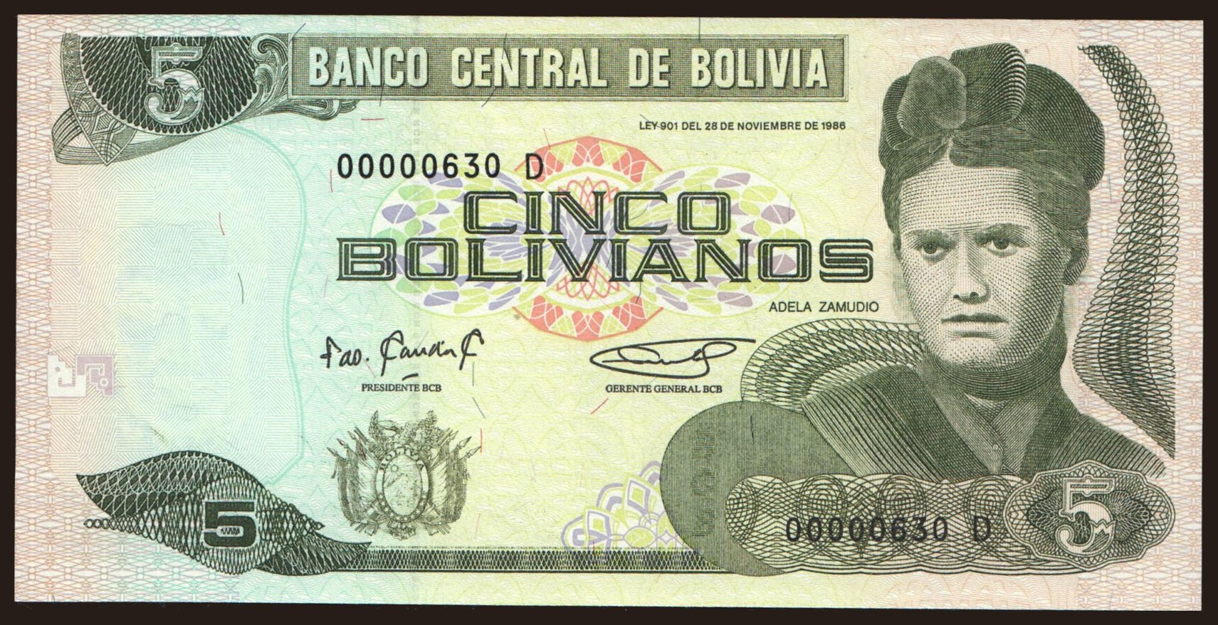 5 bolivianos, 1986(1995)