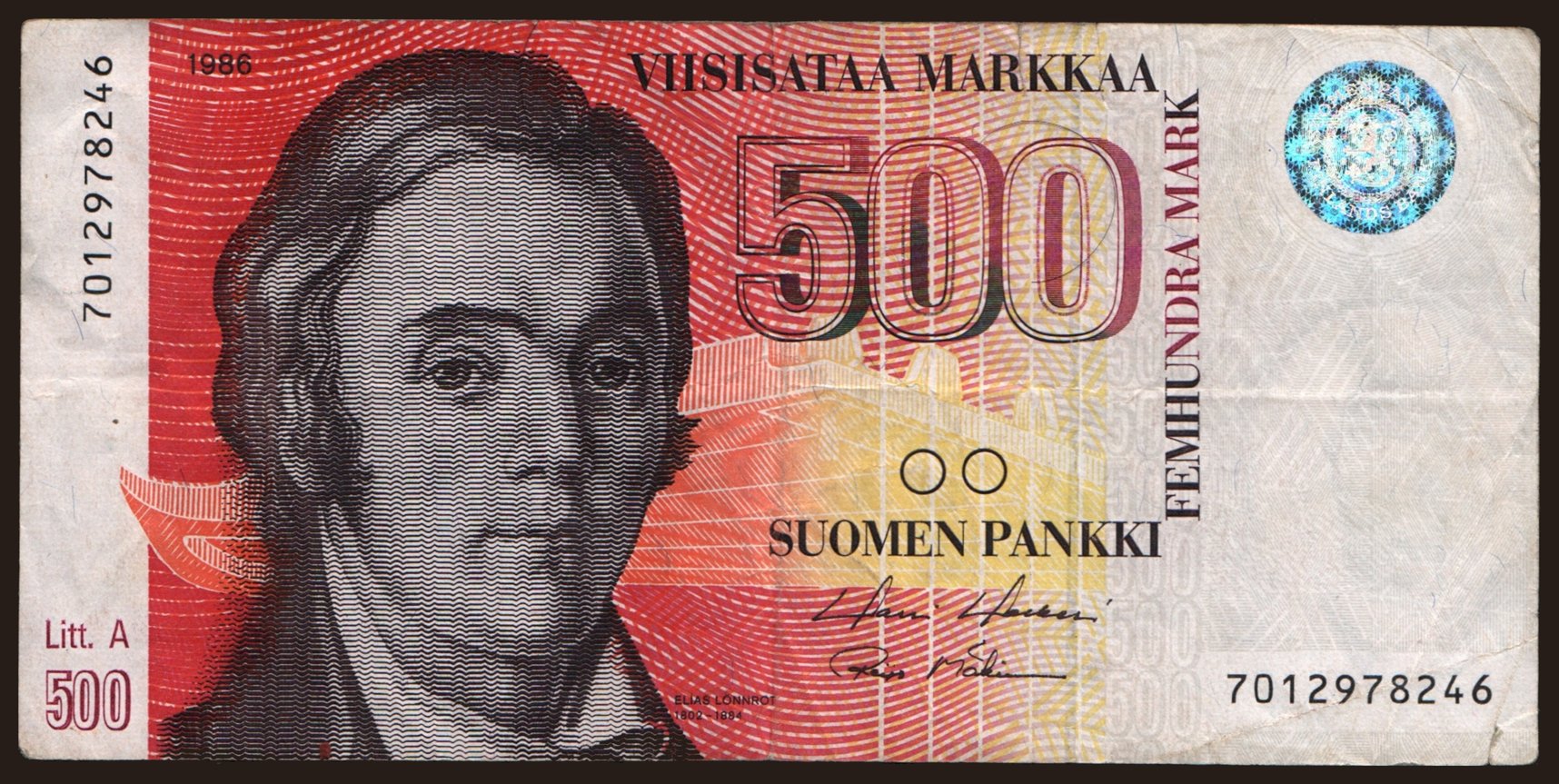 500 markkaa, 1986