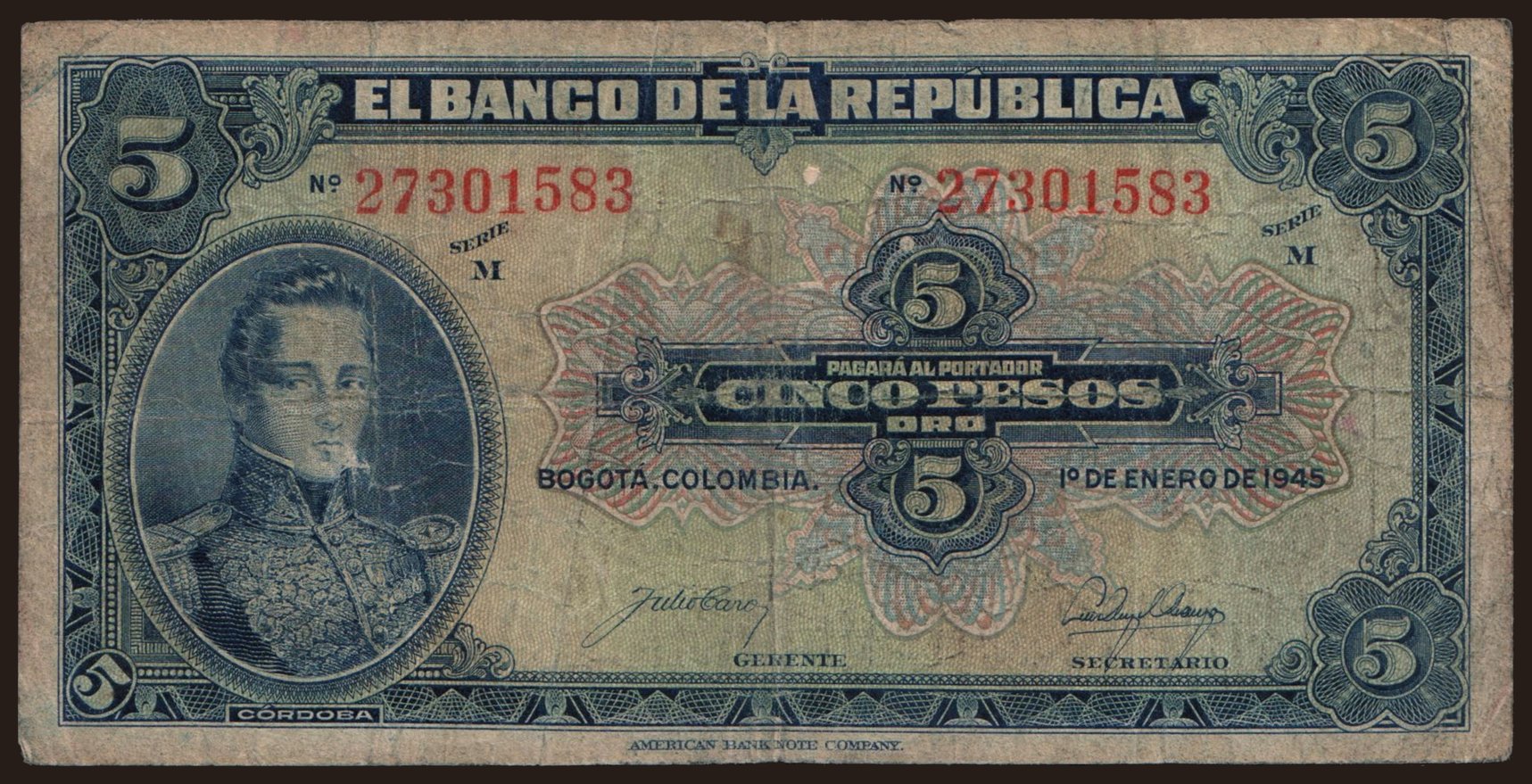 5 pesos, 1945