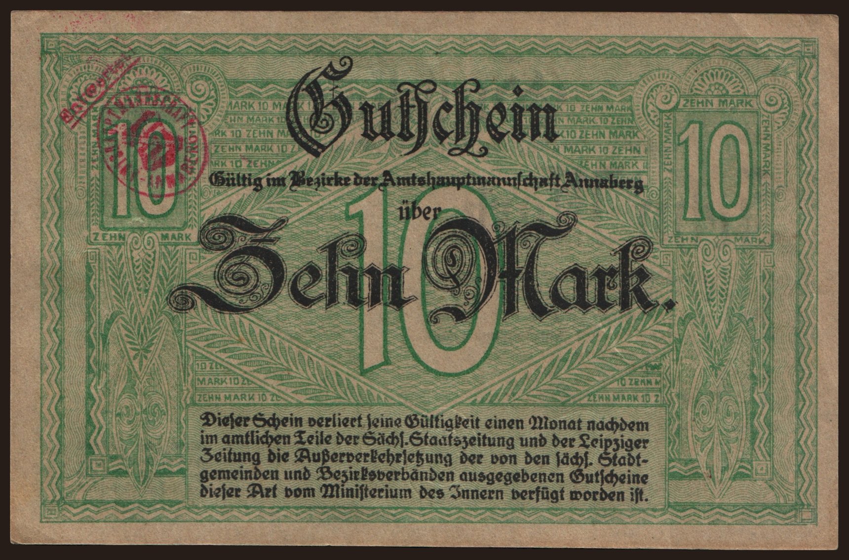 Annaberg/ Amtshauptmannschaft, 10 Mark, 1918