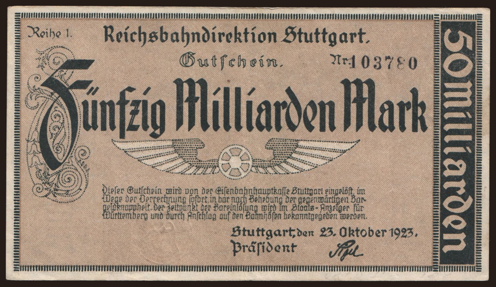 Stuttgart, 50.000.000.000 Mark, 1923