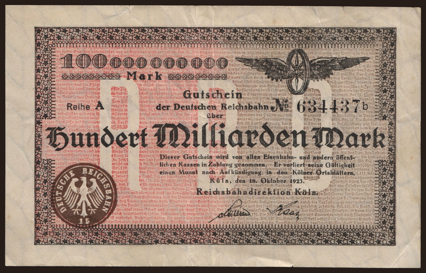 Köln, 100.000.000.000 Mark, 1923