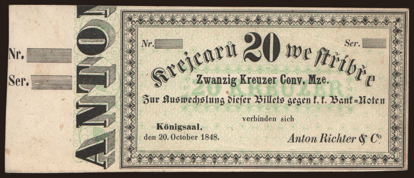 Königsaal/ Anton Richter, 20 Kreuzer, 1848
