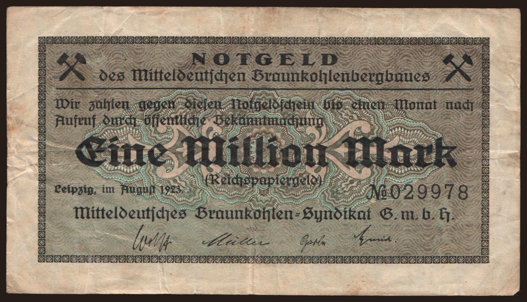 Leipzig/ Mitteldeutsches Braunkohlen-Syndikat G.m.b.H., 1.000.000 Mark, 1923