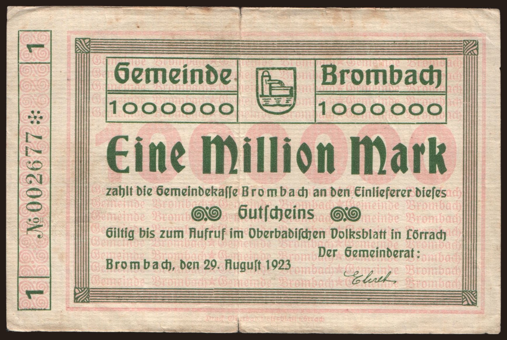Brombach/ Gemeinde, 1.000.000 Mark, 1923