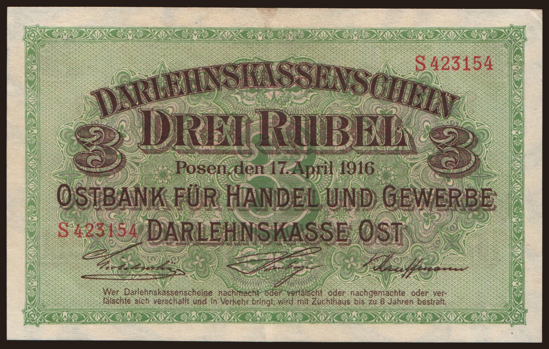 Posen, 3 Rubel, 1916