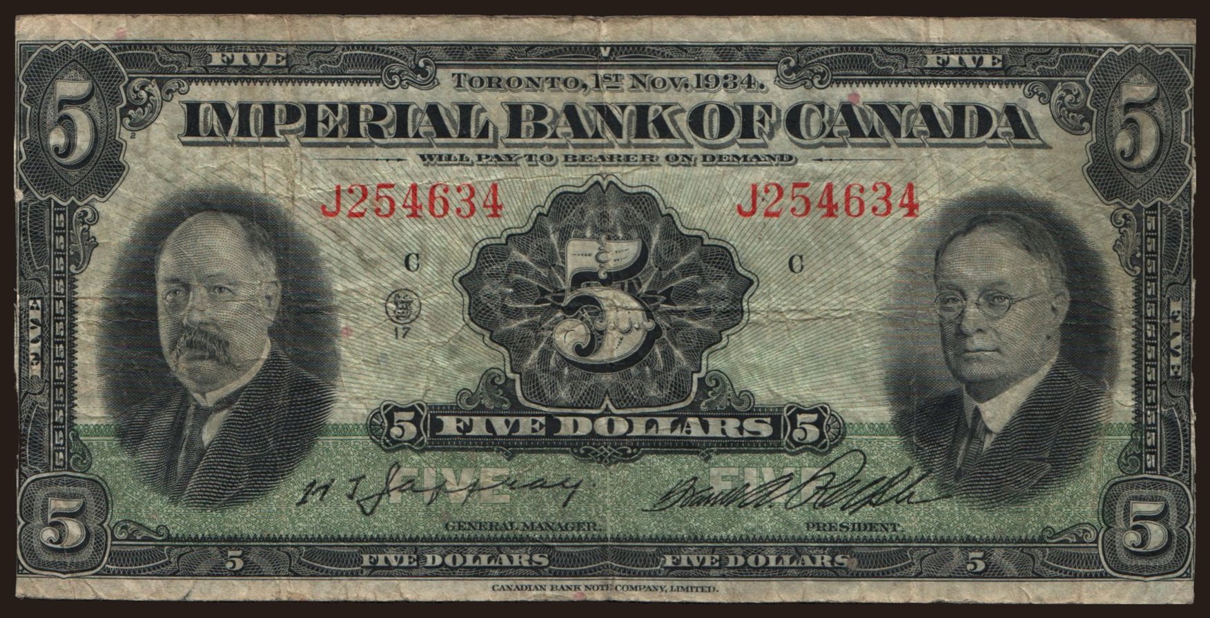 Imperial Bank of Canada, 5 dollars, 1934