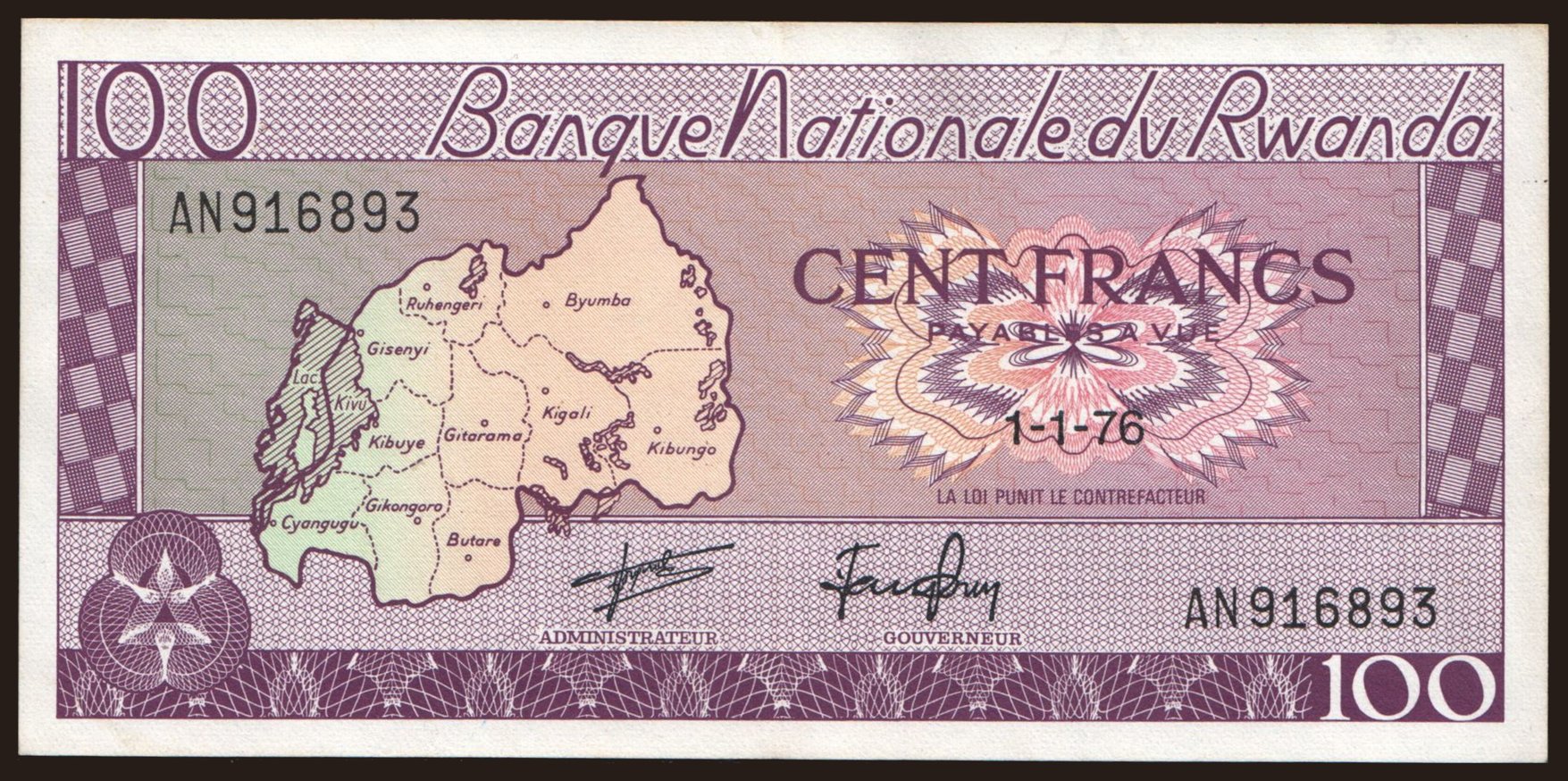 100 francs, 1976