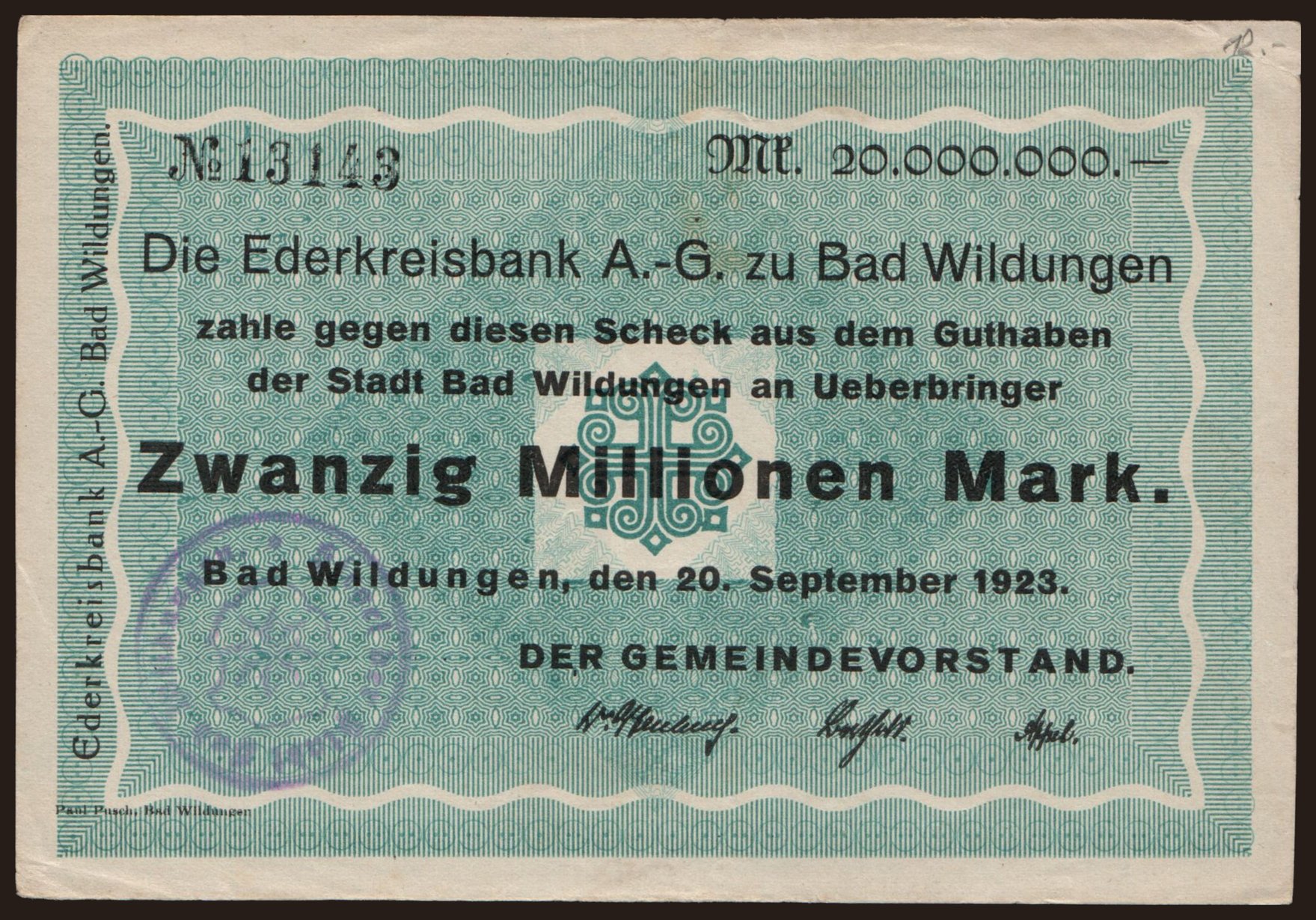 Bad Wildungen/ Stadt, 20.000.000 Mark, 1923