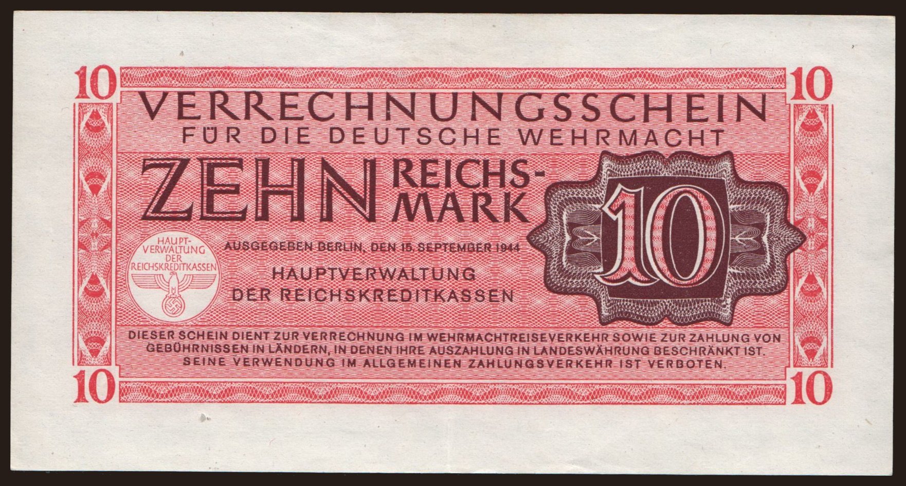 Wehrmacht, 10 Reichsmark, 1944