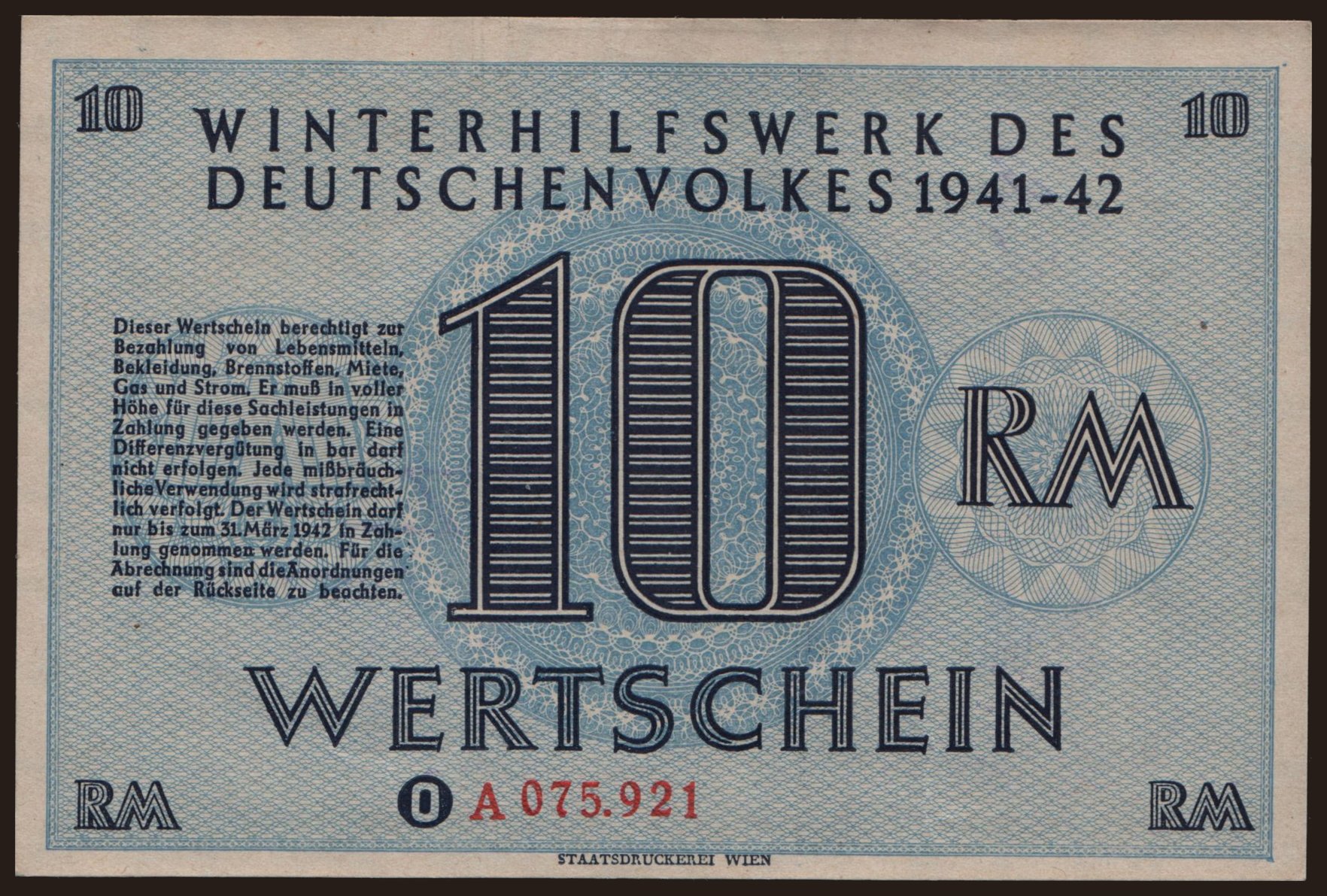 Winterhilfswerk, 10 Reichsmark, 1941