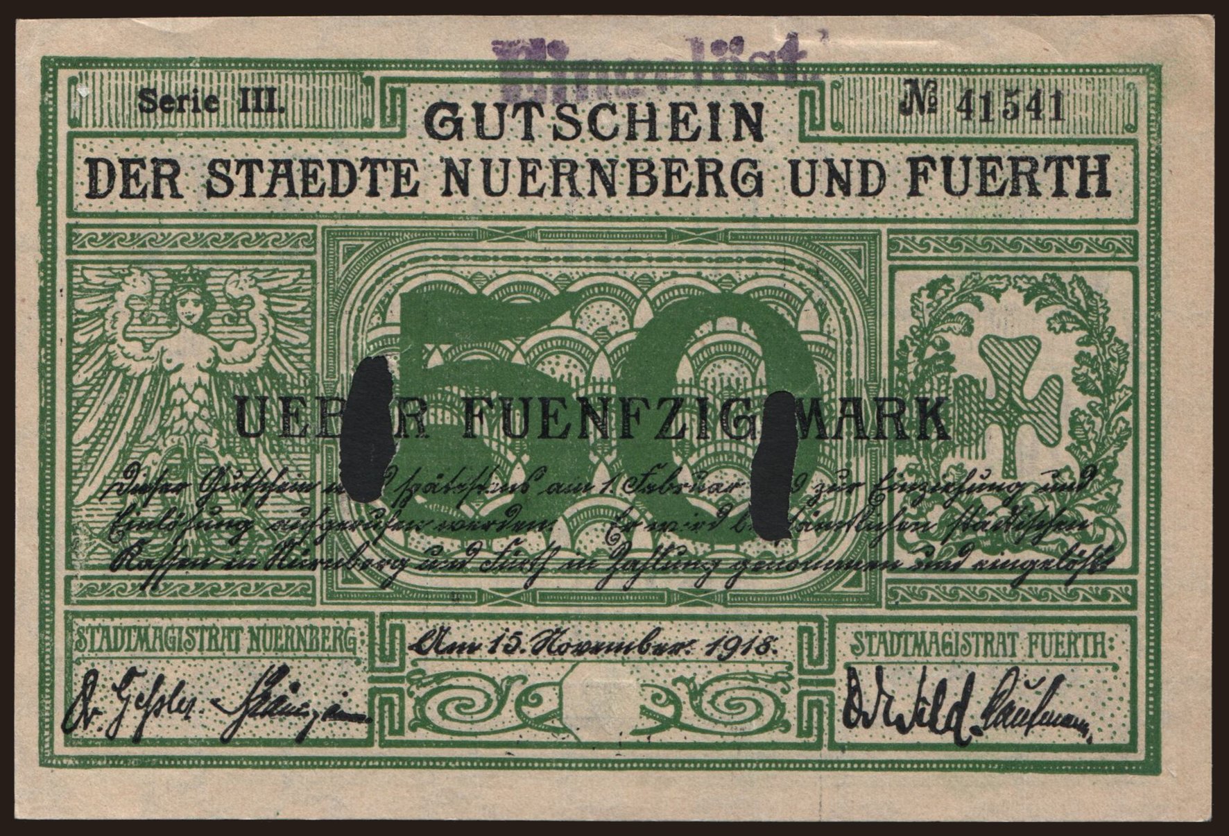 Nürnberg & Fürth/ Stadt, 50 Mark, 1918