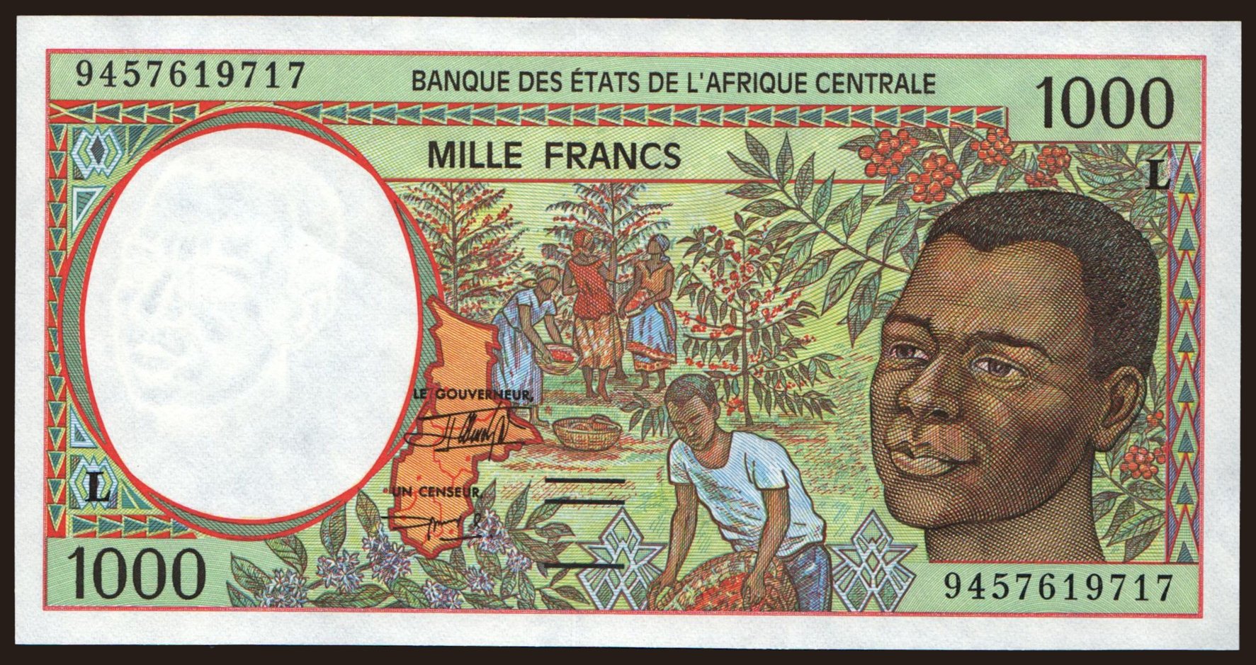 Gabon, 1000 francs, 1994