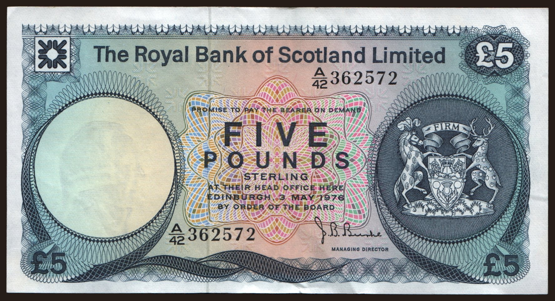 Royal Bank of Scotland, 5 pounds, 1976