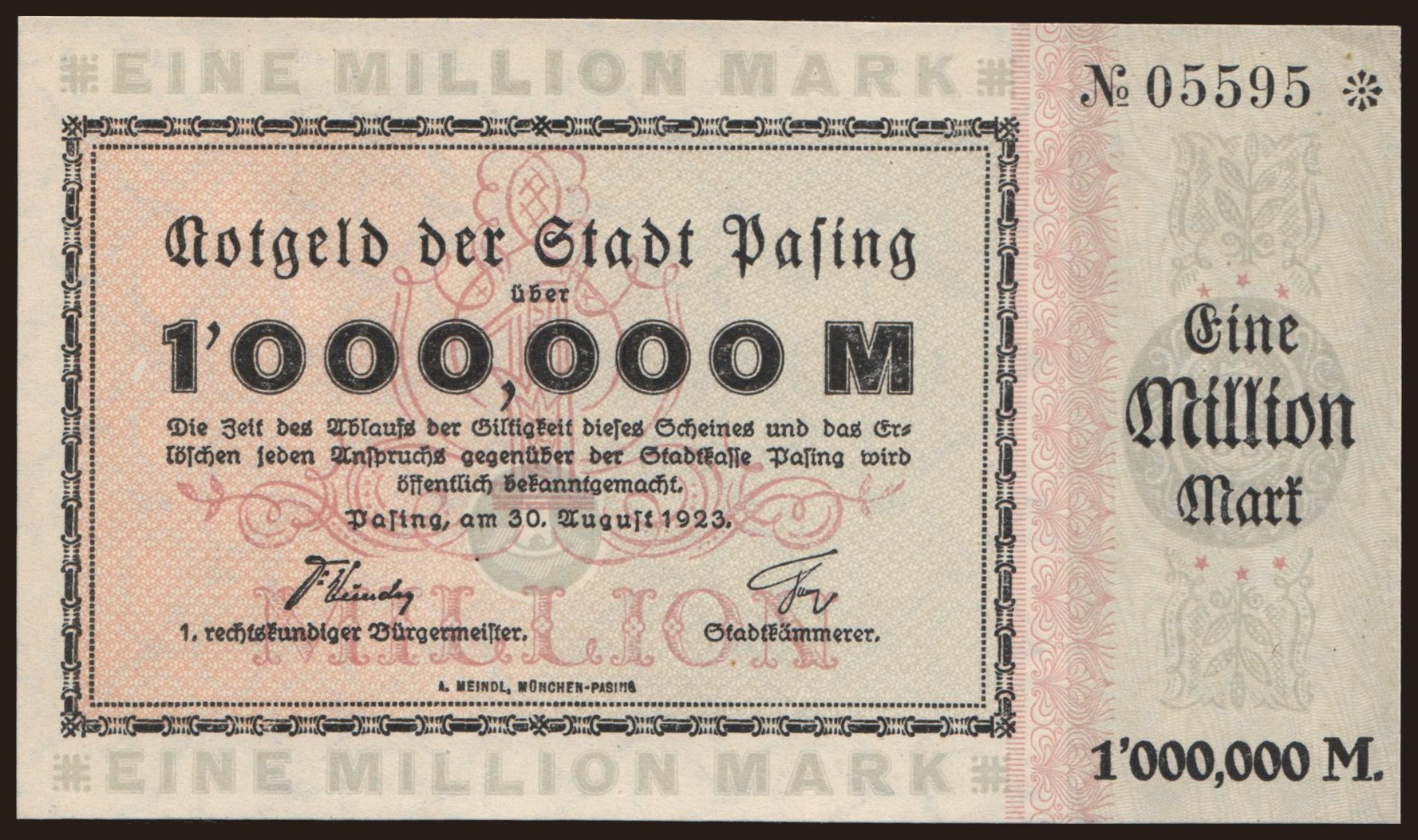 Pasing/ Stadt, 1.000.000 Mark, 1923