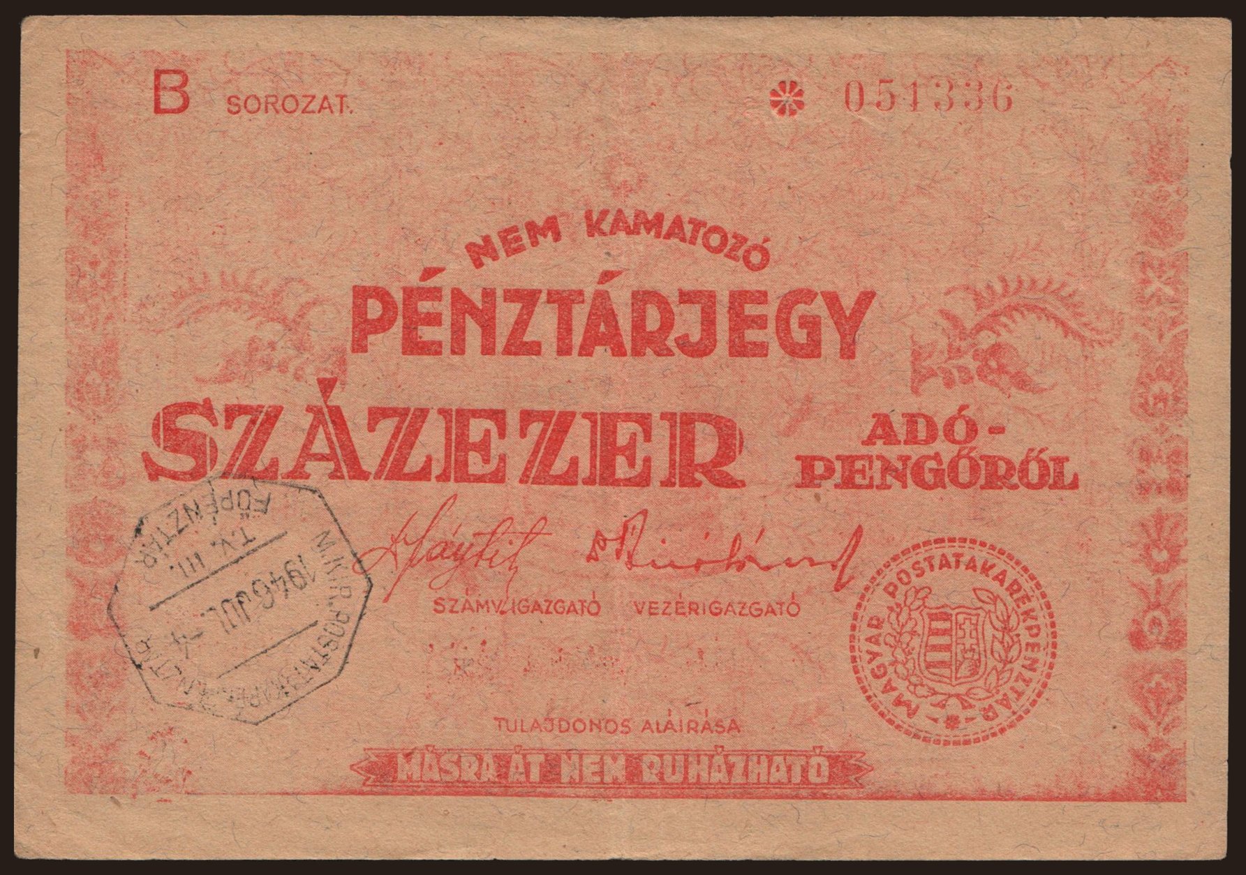 100.000 adópengő, 1946