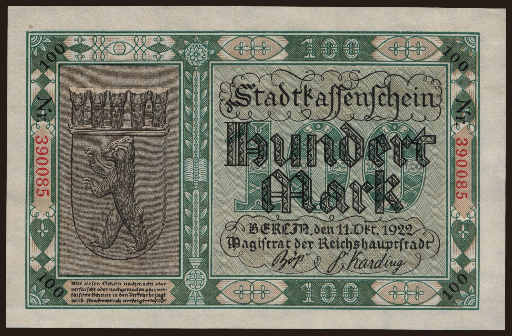 Berlin/ Stadt, 100 Mark, 1922