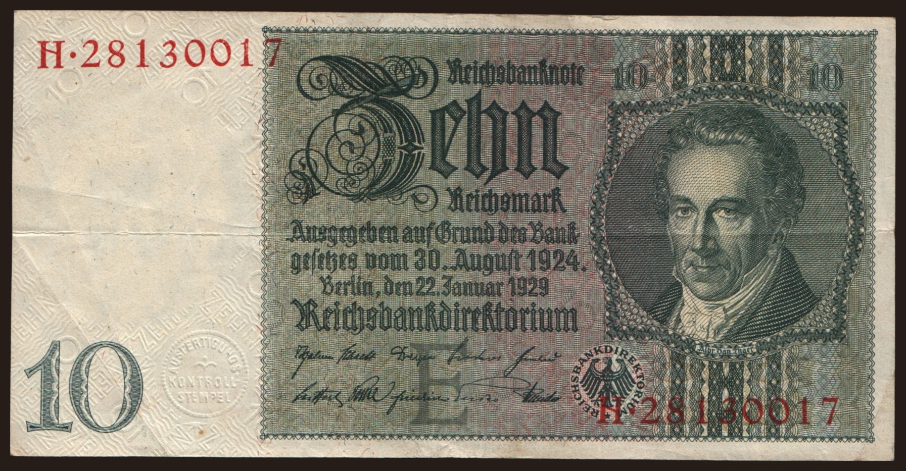 10 Reichsmark, 1929, E/H