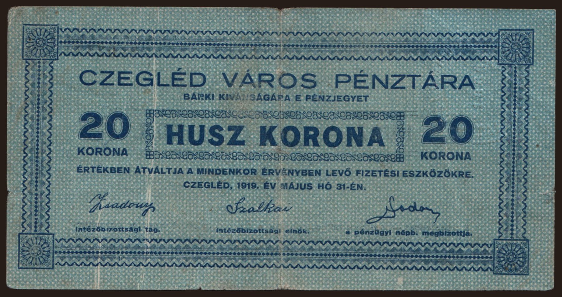 Cegléd, 20 korona, 1919