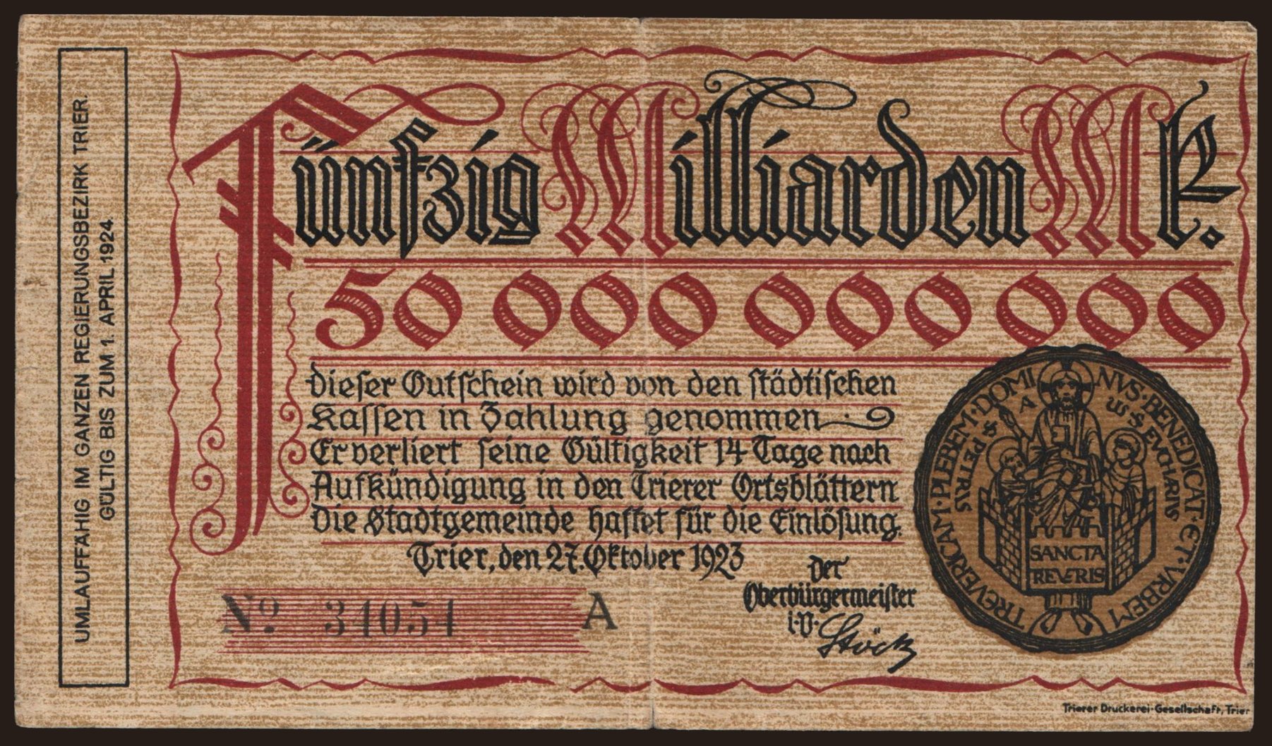 Trier/ Stadt, 50.000.000 Mark, 1923