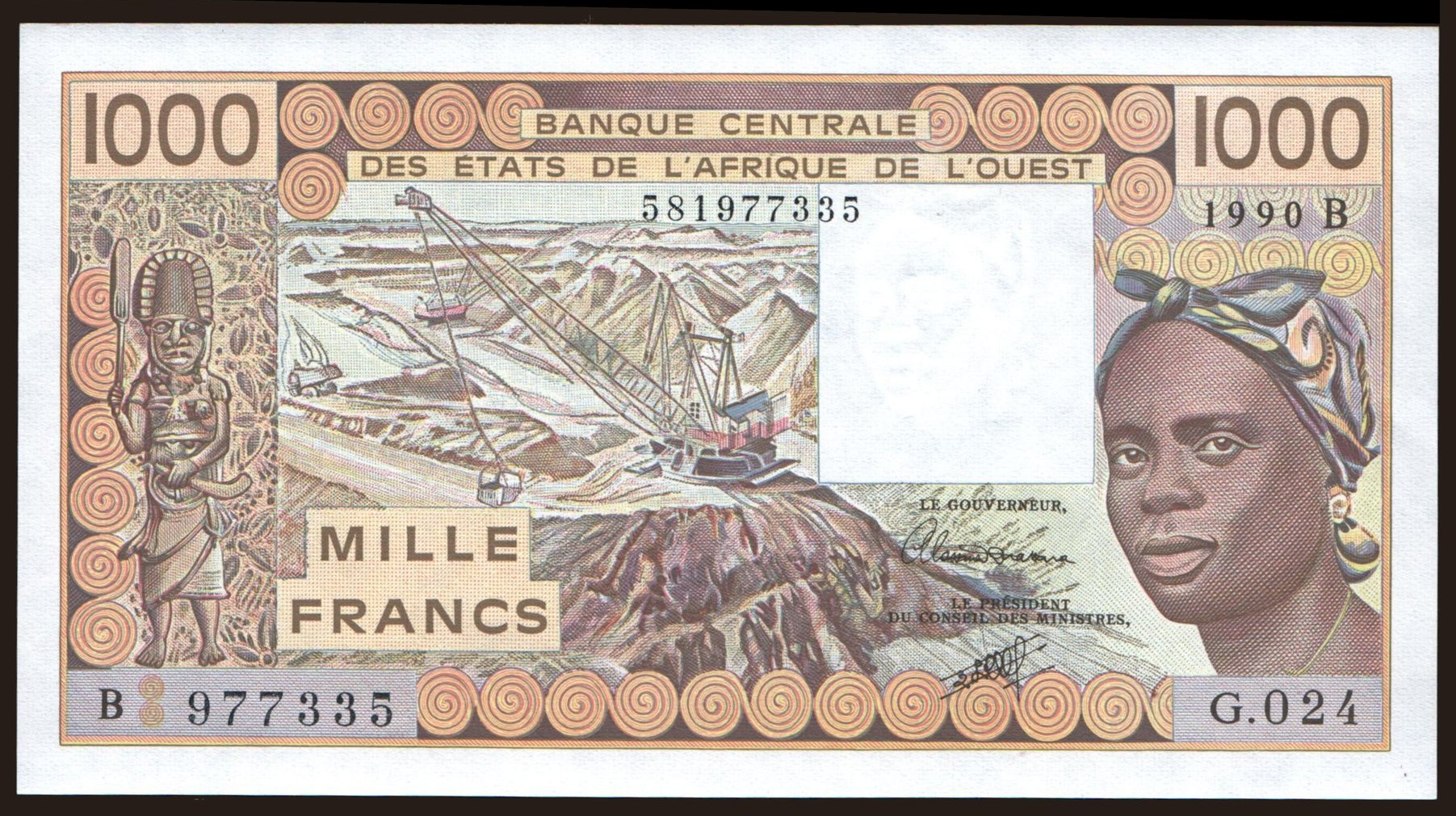 Benin, 1000 francs, 1990