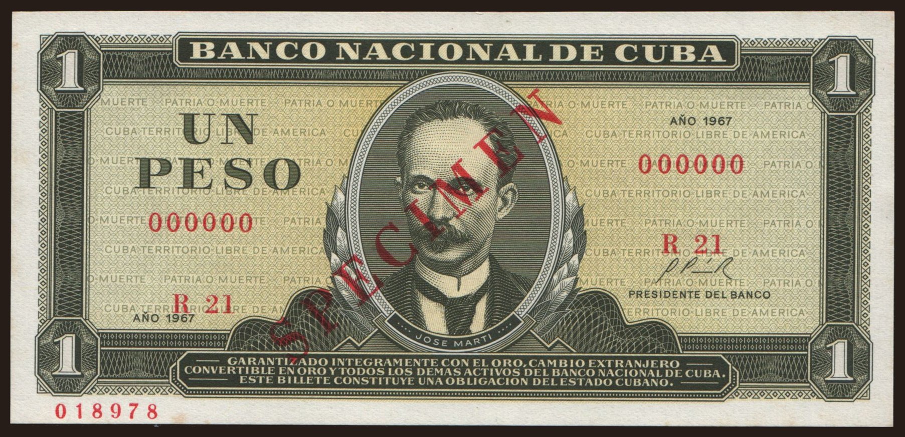 1 peso, 1967, SPECIMEN