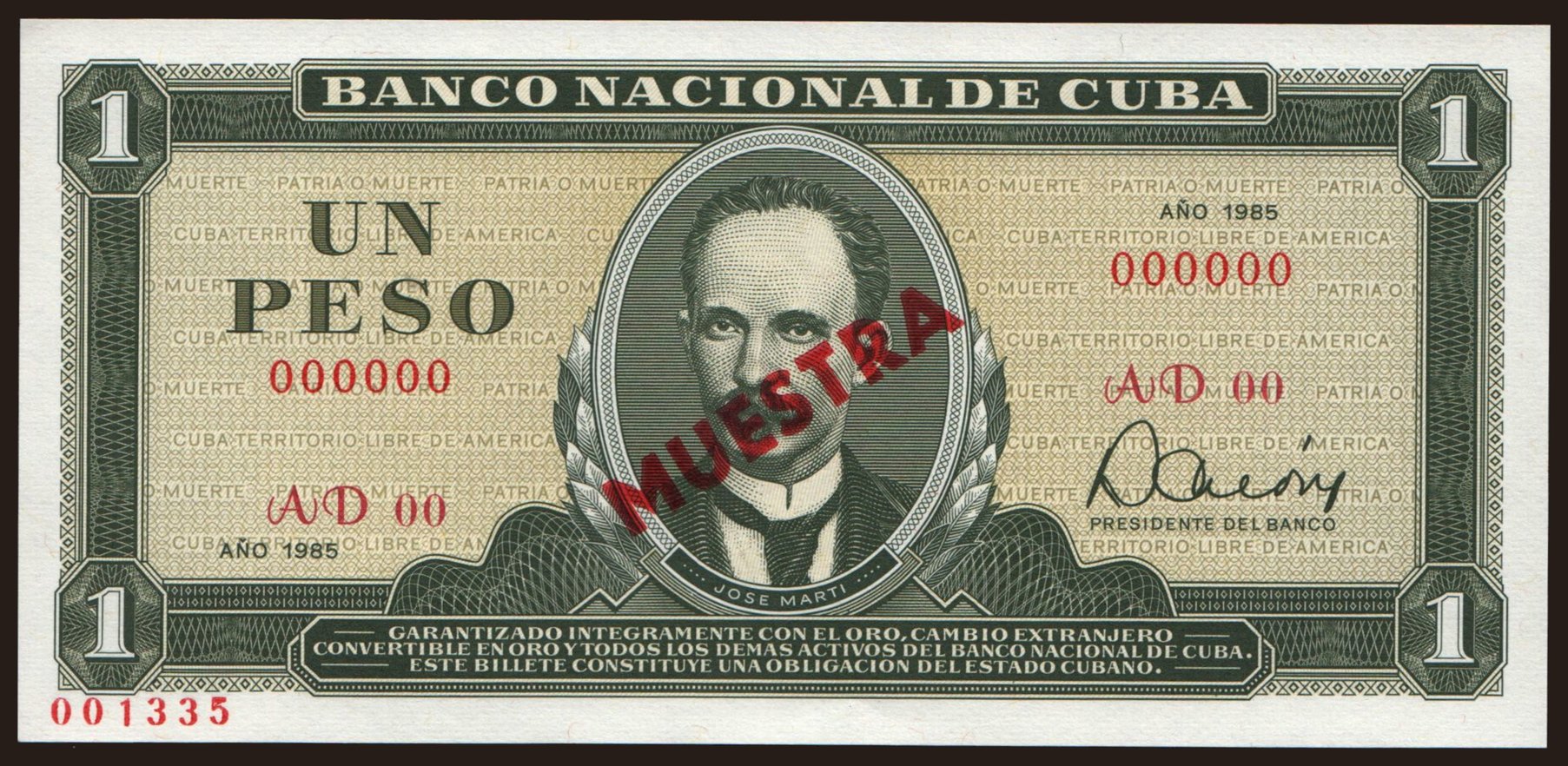 1 peso, 1985, MUESTRA