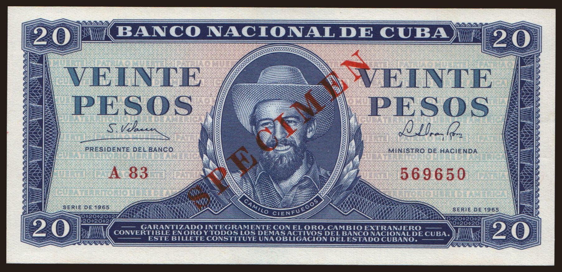 20 pesos, 1965, SPECIMEN
