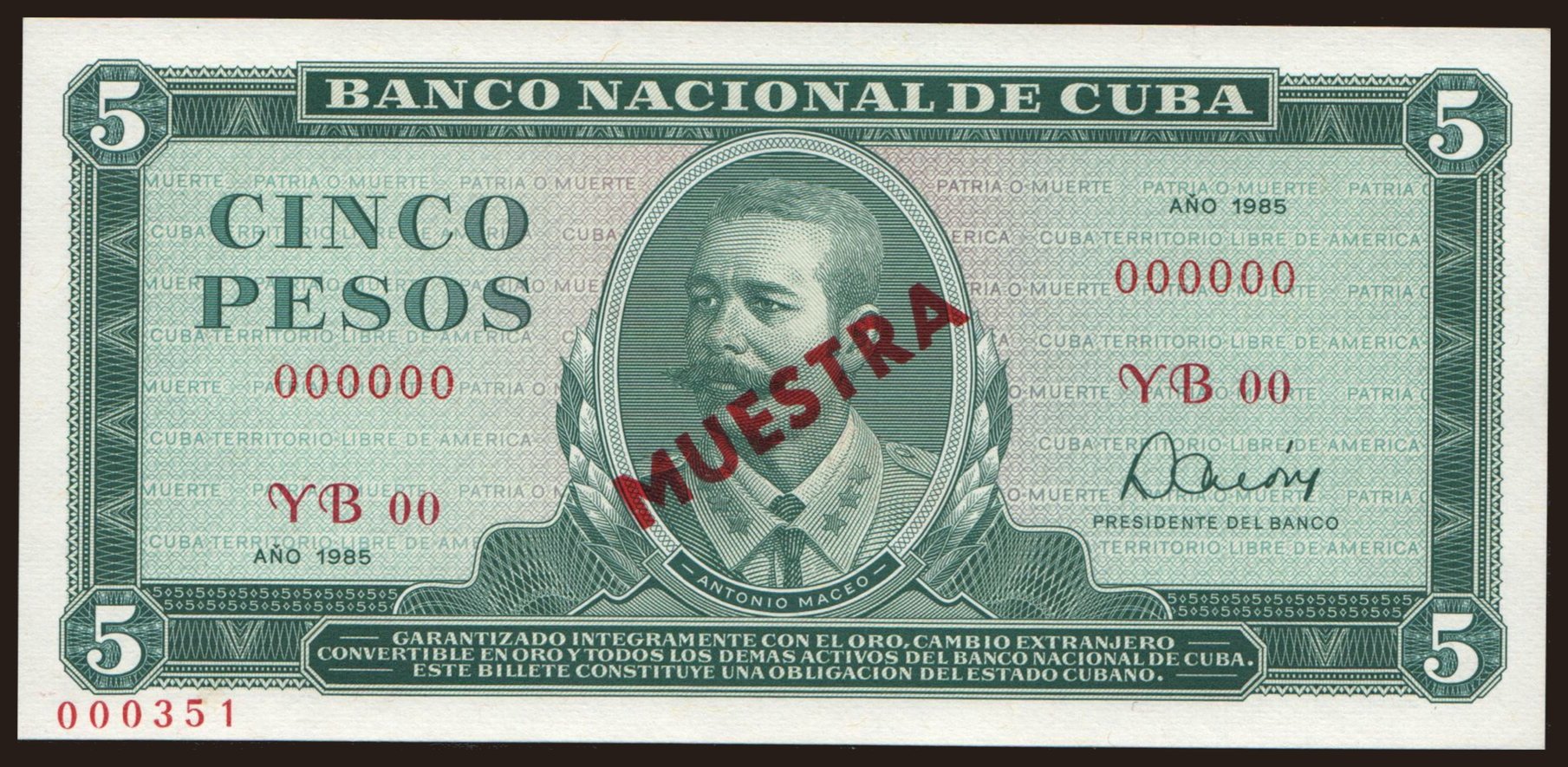 5 pesos, 1985, MUESTRA
