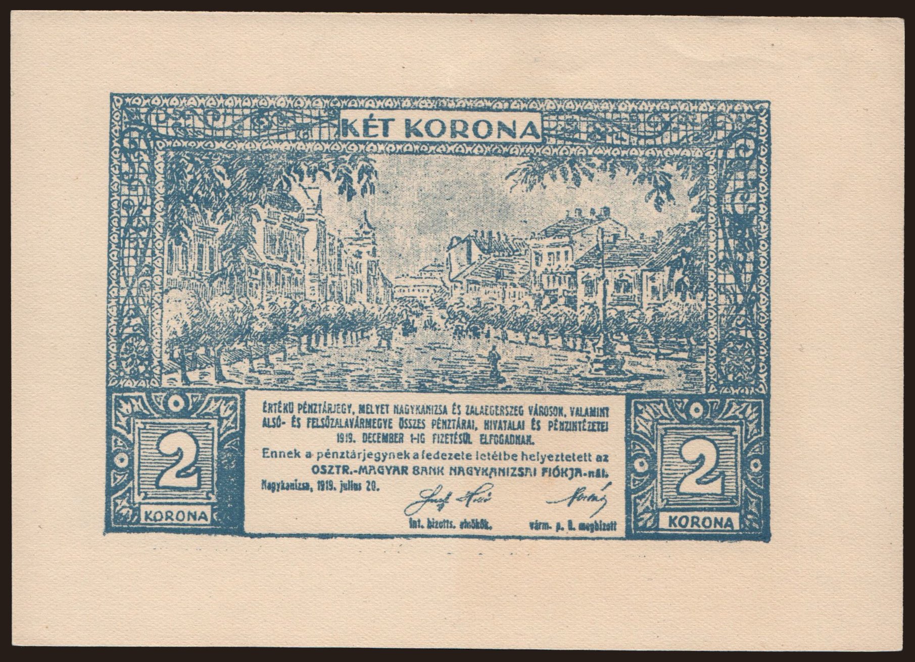 Nagykanizsa, 2 korona, 1919