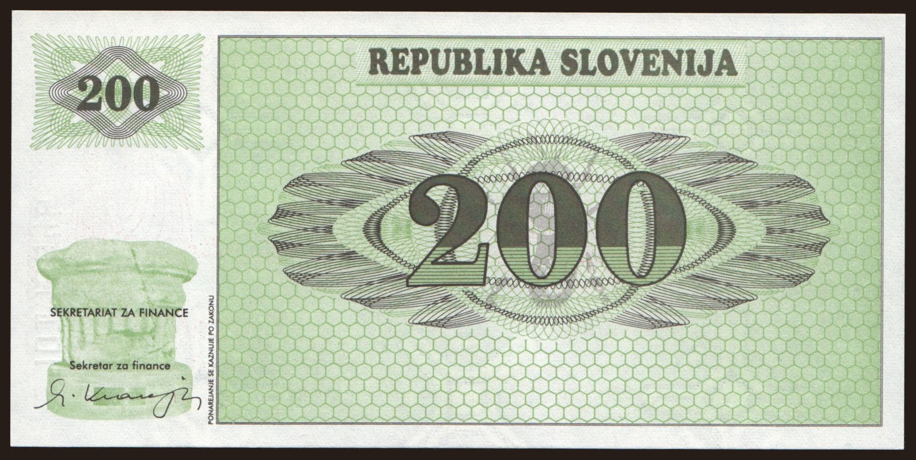 200 tolarjev, 1990