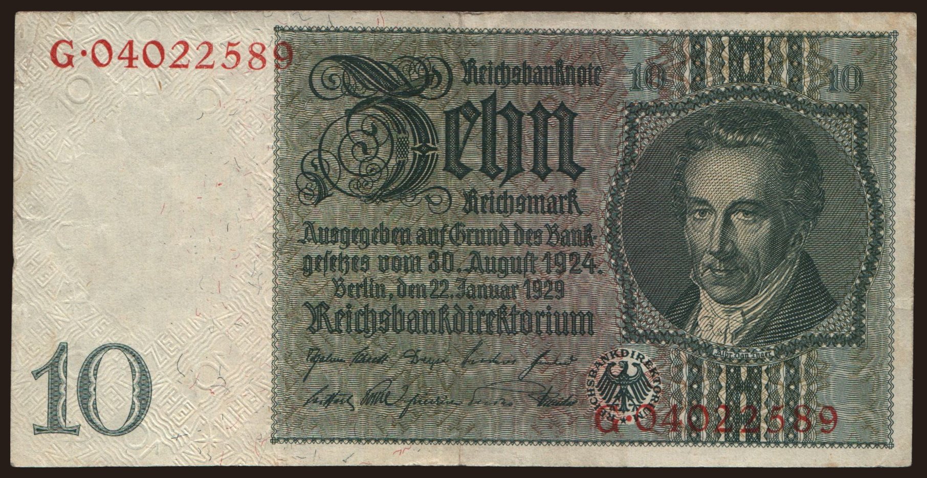 10 Reichsmark, 1929, -/G