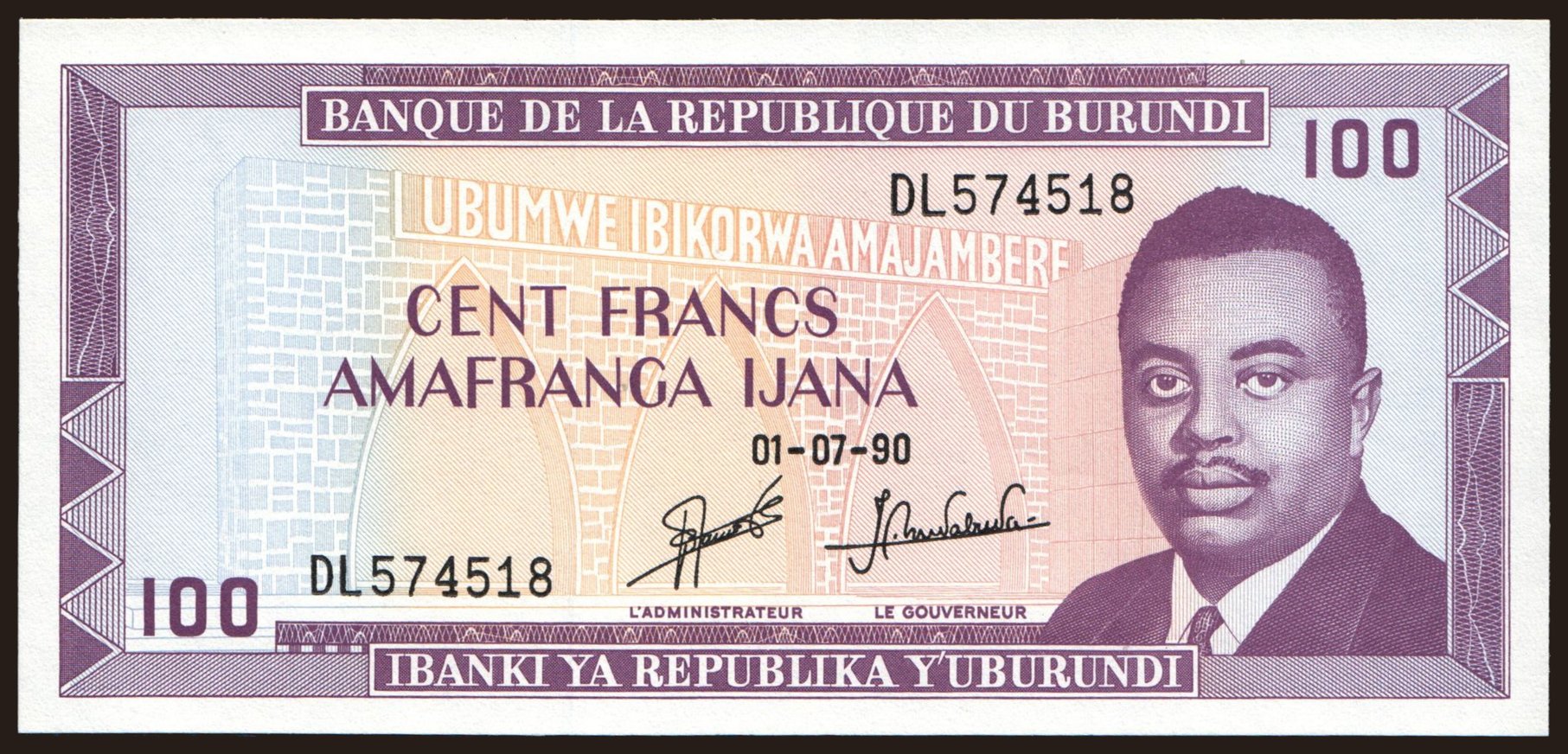 100 francs, 1990