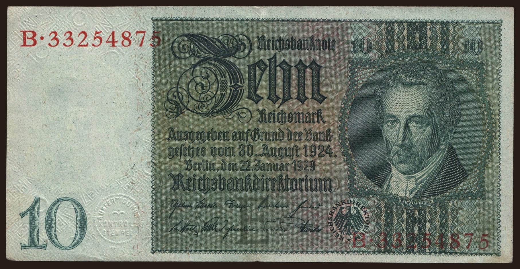10 Reichsmark, 1929, E/B