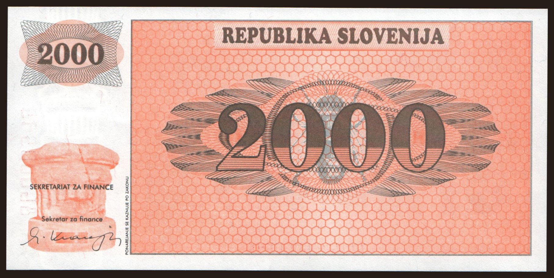 2000 tolarjev, 1991