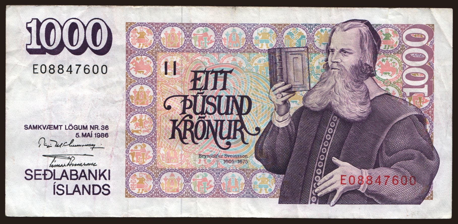 1000 kronur, 1986