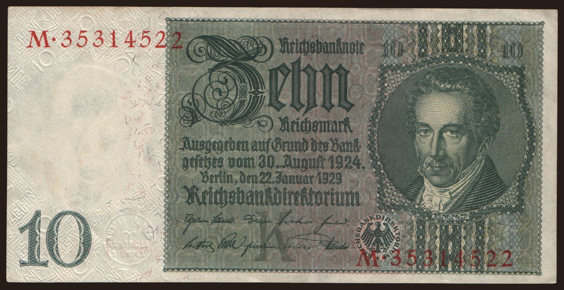 10 Reichsmark, 1929, K/M