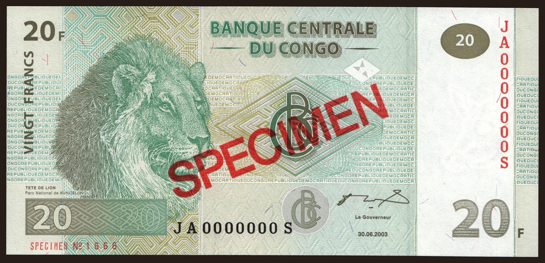 20 francs, 2003, SPECIMEN