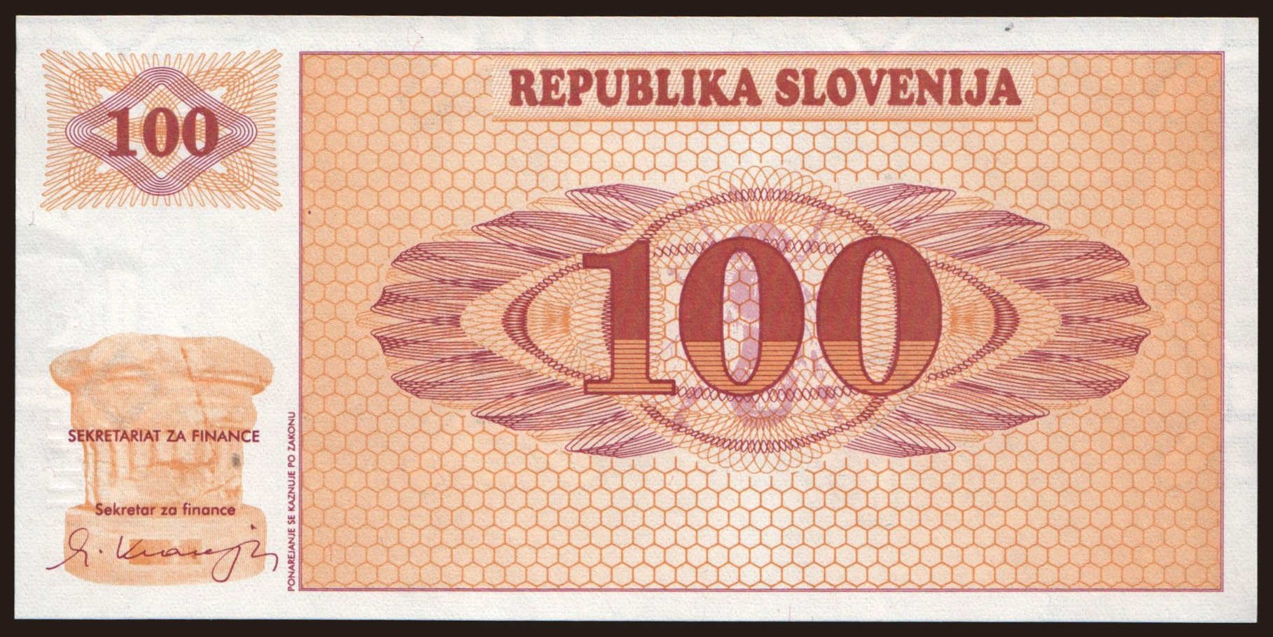 100 tolarjev, 1990
