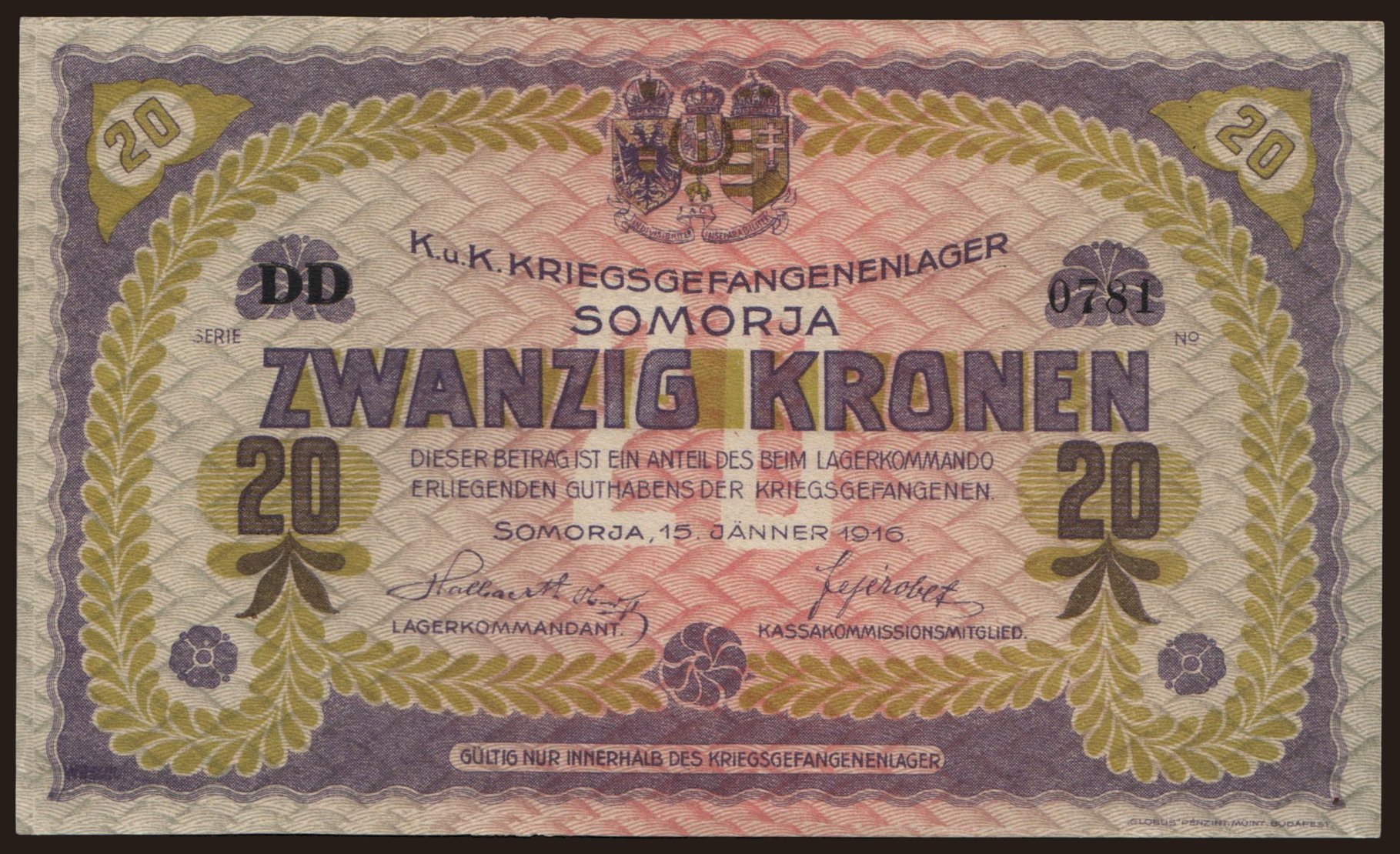 Somorja, 20 Kronen, 1916