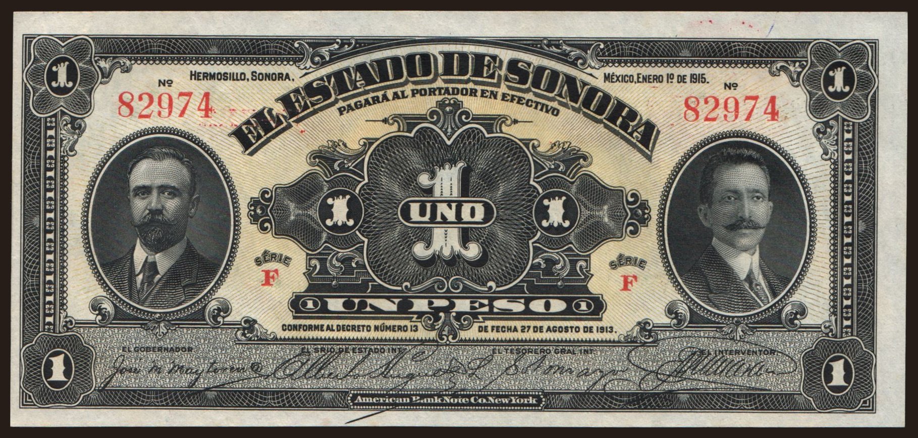 El Estado de Sonora, 1 peso, 1915