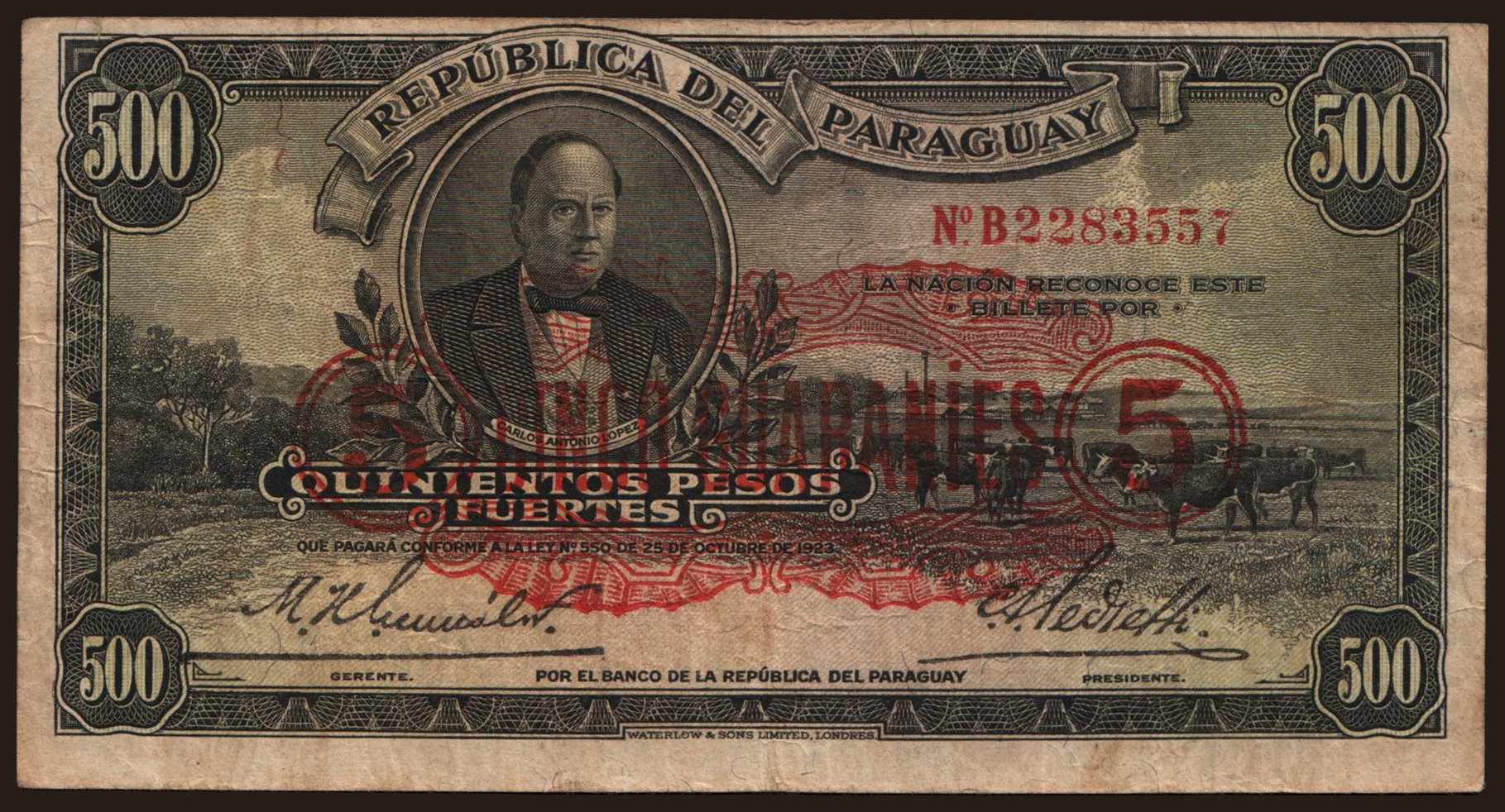 500 pesos / 5 guaranies, 1943