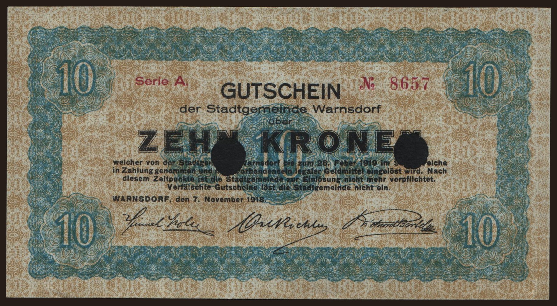 Warnsdorf, 10 Kronen, 1918