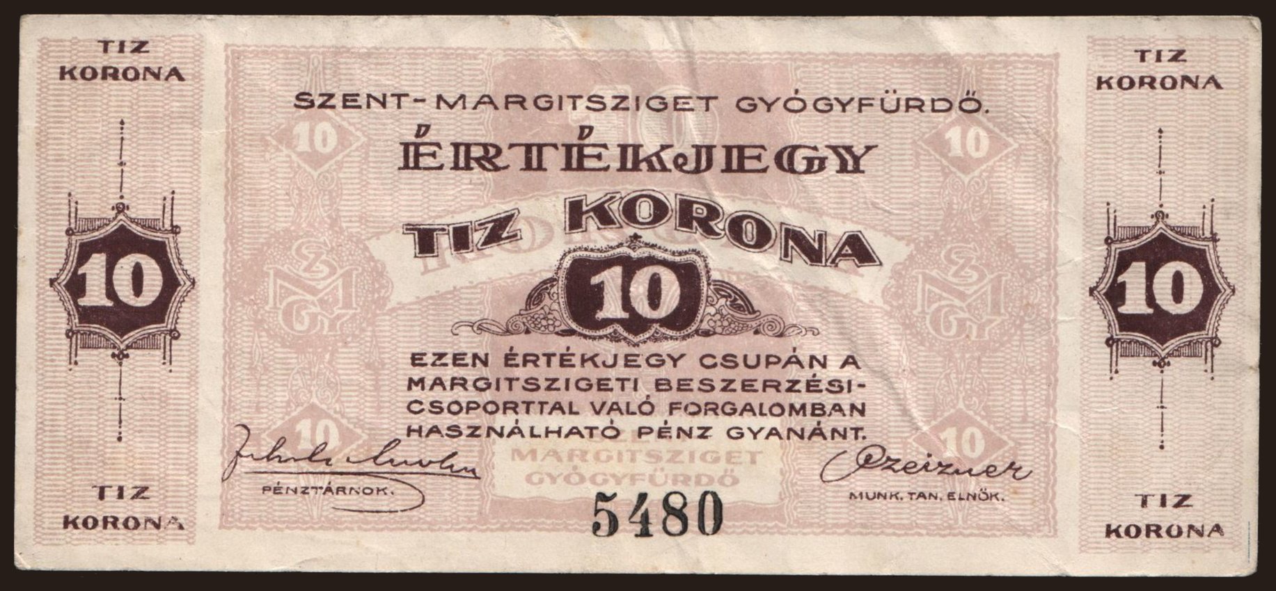Budapest/ Szent Margitsziget Gyógyfürdő, 10 korona, 1919