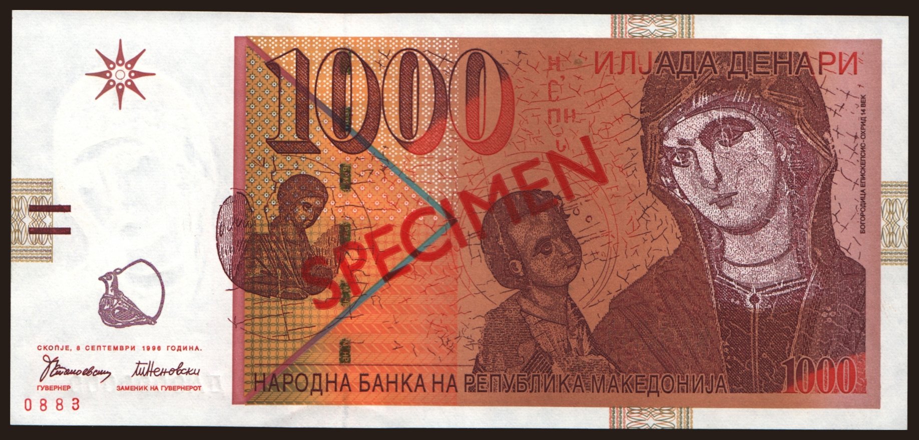 1000 denari, 1996, SPECIMEN