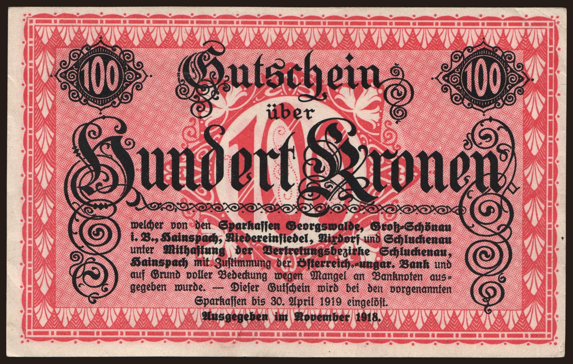 Georgswalde, 100 Kronen, 1918